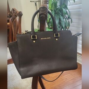 Michael Kors Dark Brown Saffiano Leather Double Handle Purse w/ crossbody strap